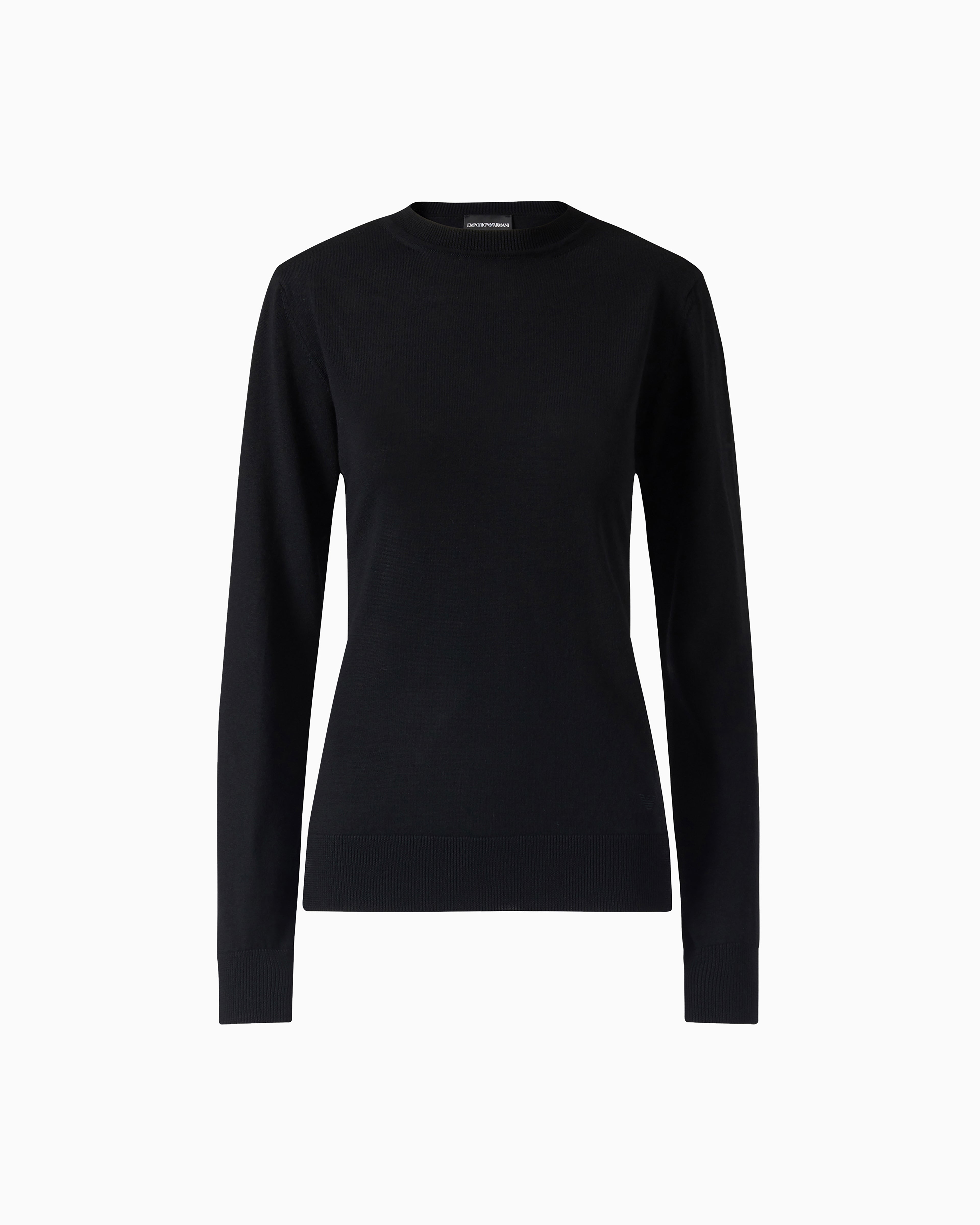 Emporio Armani Crew neck jumper in pure virgin wool with ribbed edges
