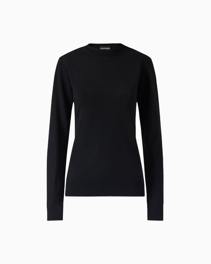 Emporio Armani Crew neck jumper in pure virgin wool with ribbed edges