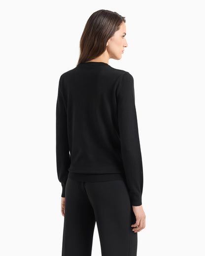 Emporio Armani Crew neck jumper in pure virgin wool with ribbed edges
