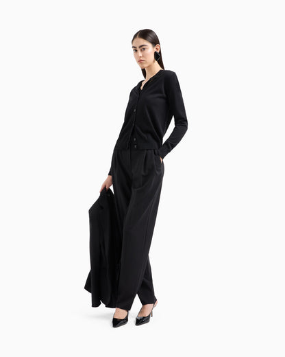 Emporio Armani Cardigan in plain-knit, pure virgin wool