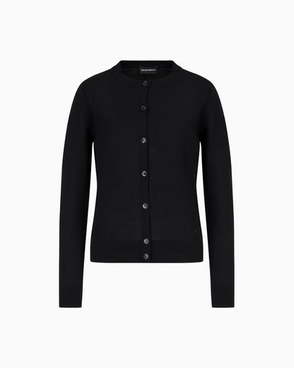 Emporio Armani Cardigan in plain-knit, pure virgin wool