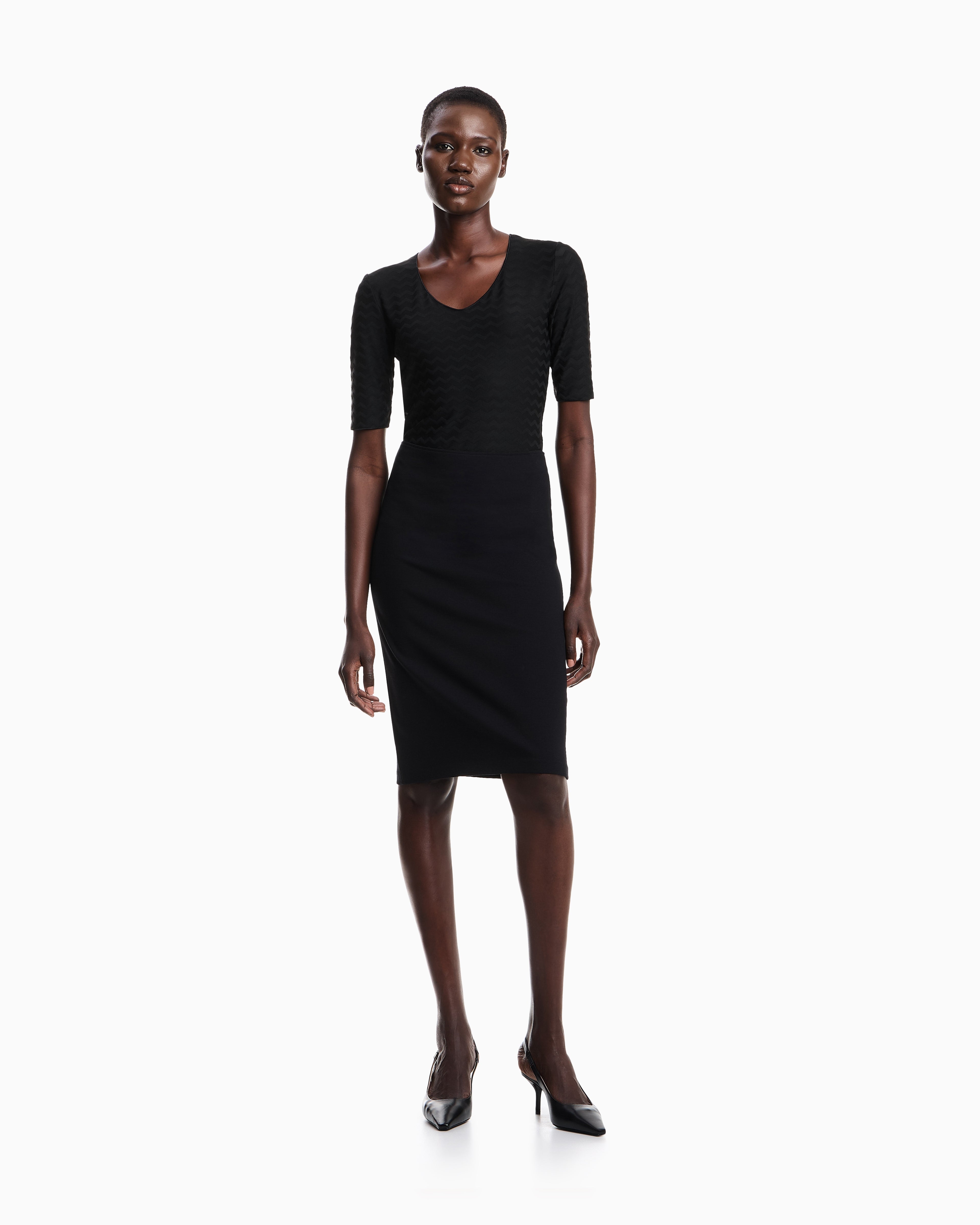 Emporio Armani Knee length skirt in stretch viscose Milano stitch Essential