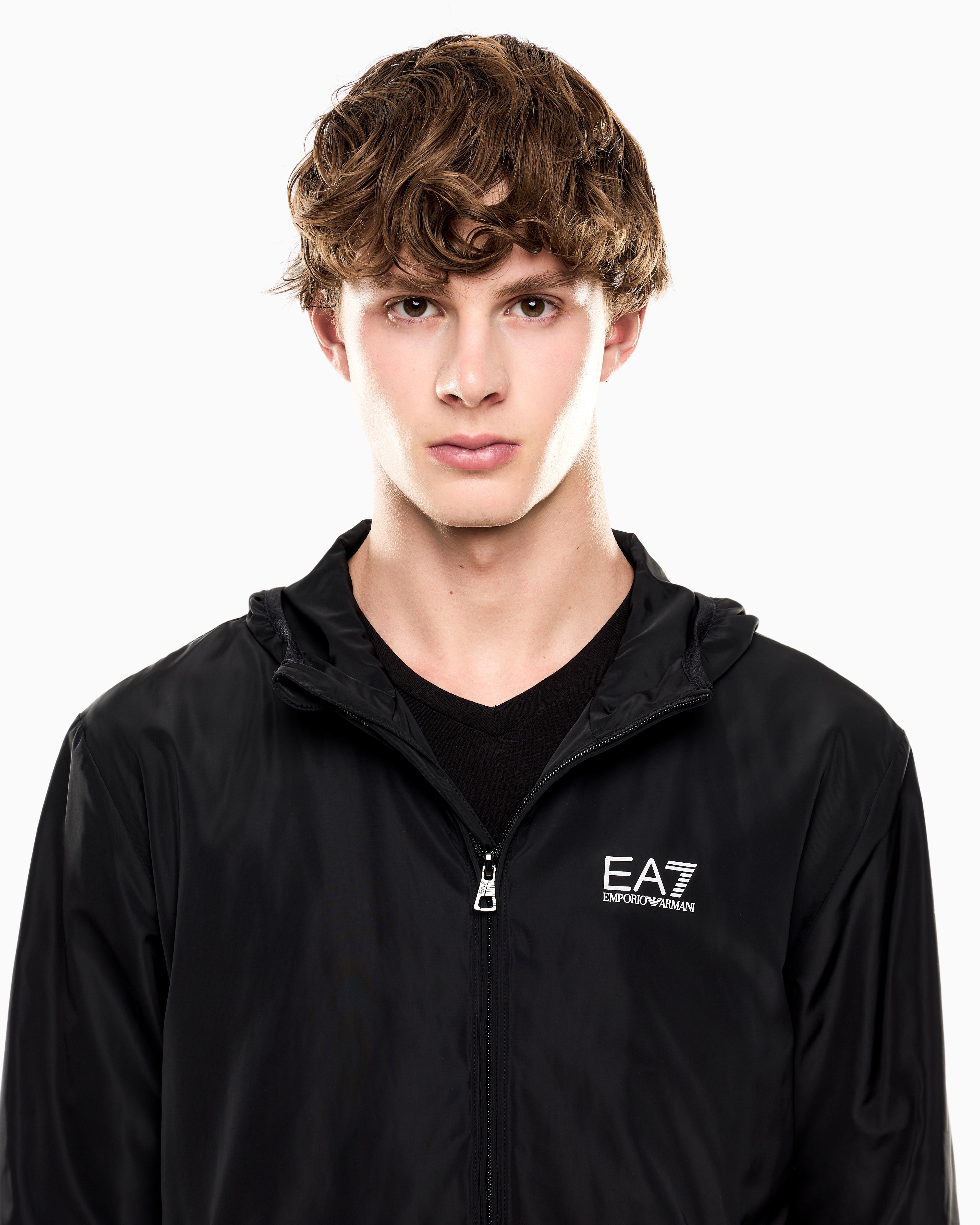 EA7 ASV Core Identity hooded bomber jacket in technical fabric