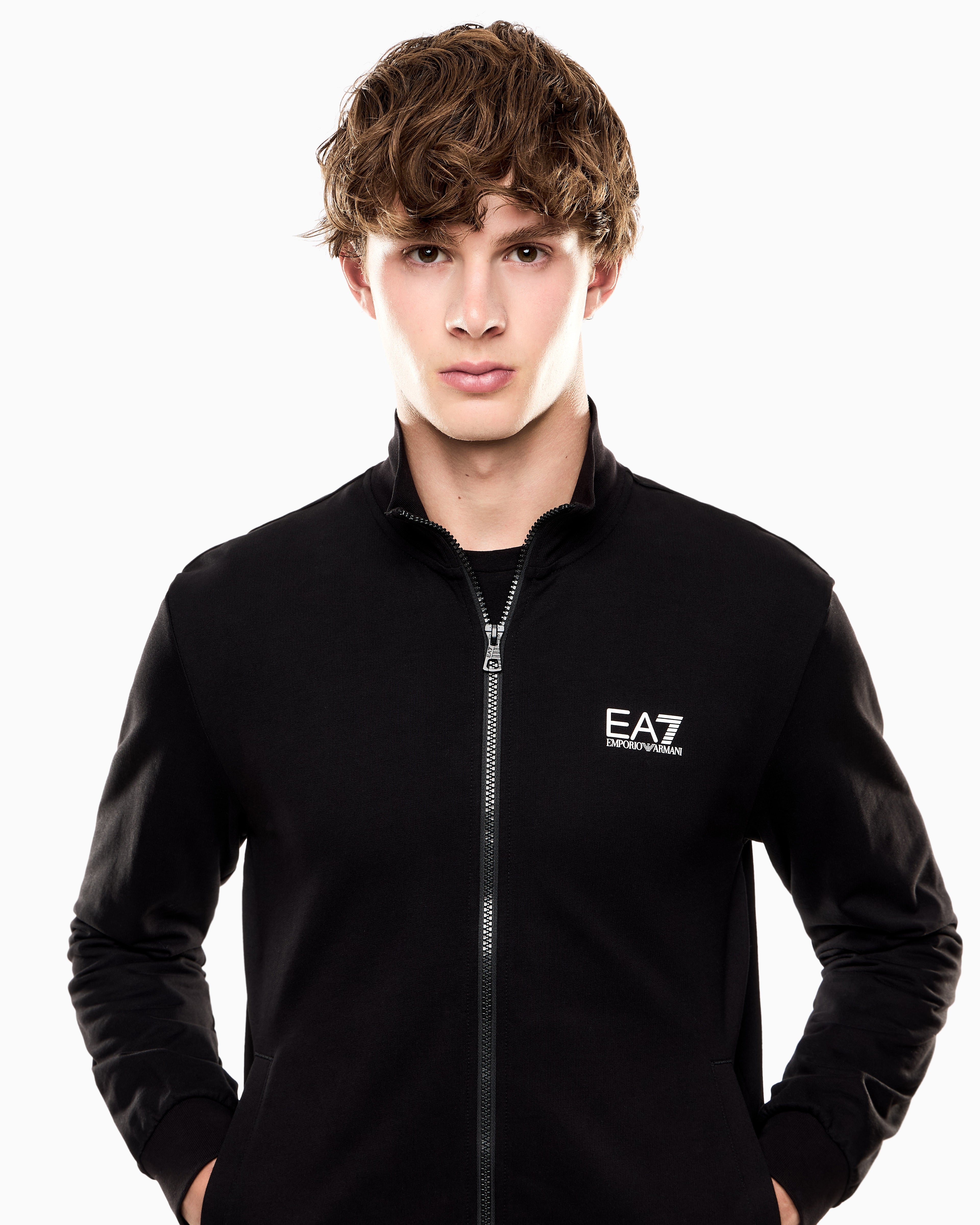 EA7 Cotton zip up with a stand-up collar and logo Core Identity