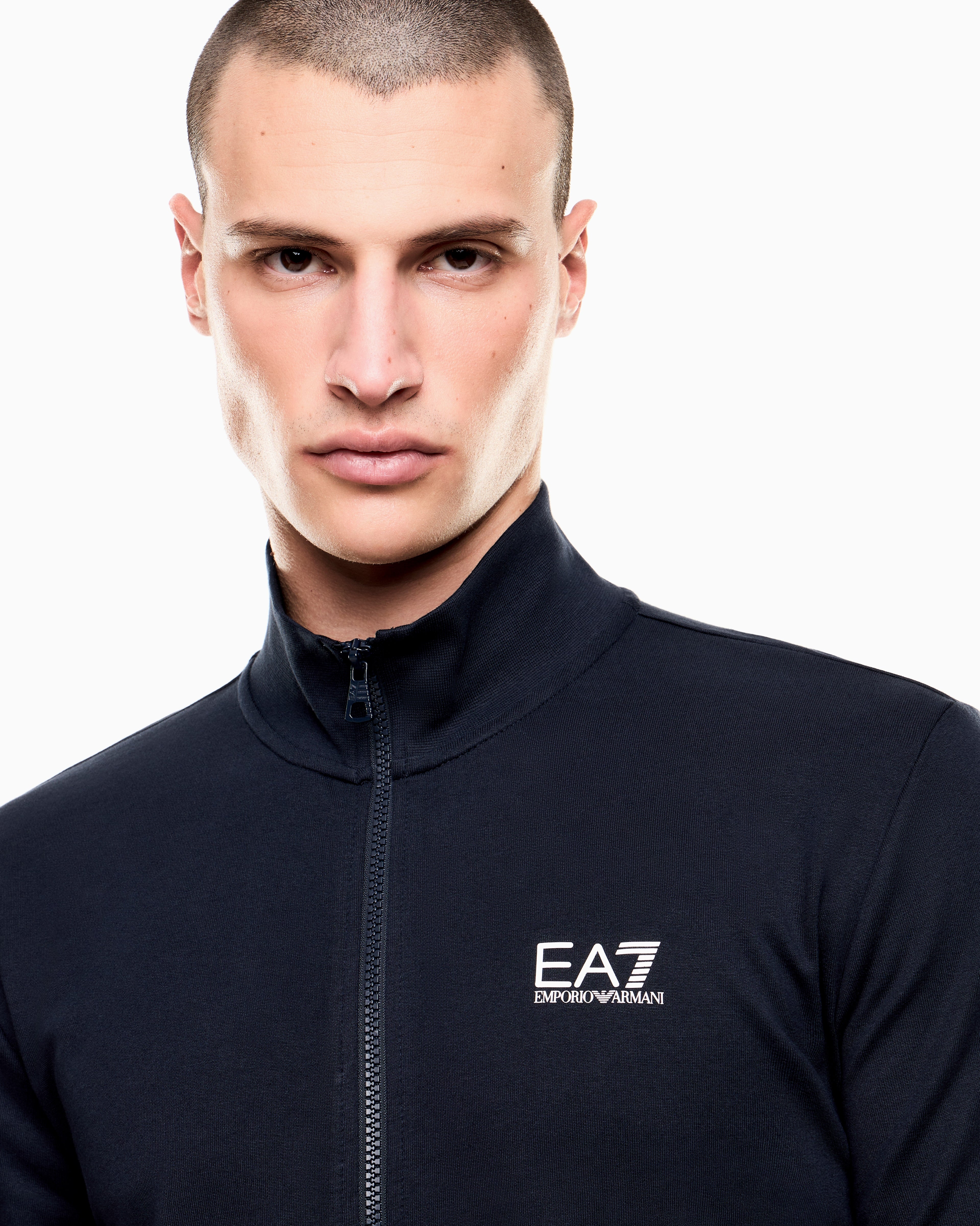 EA7 Cotton zip up with a stand-up collar and logo Core Identity