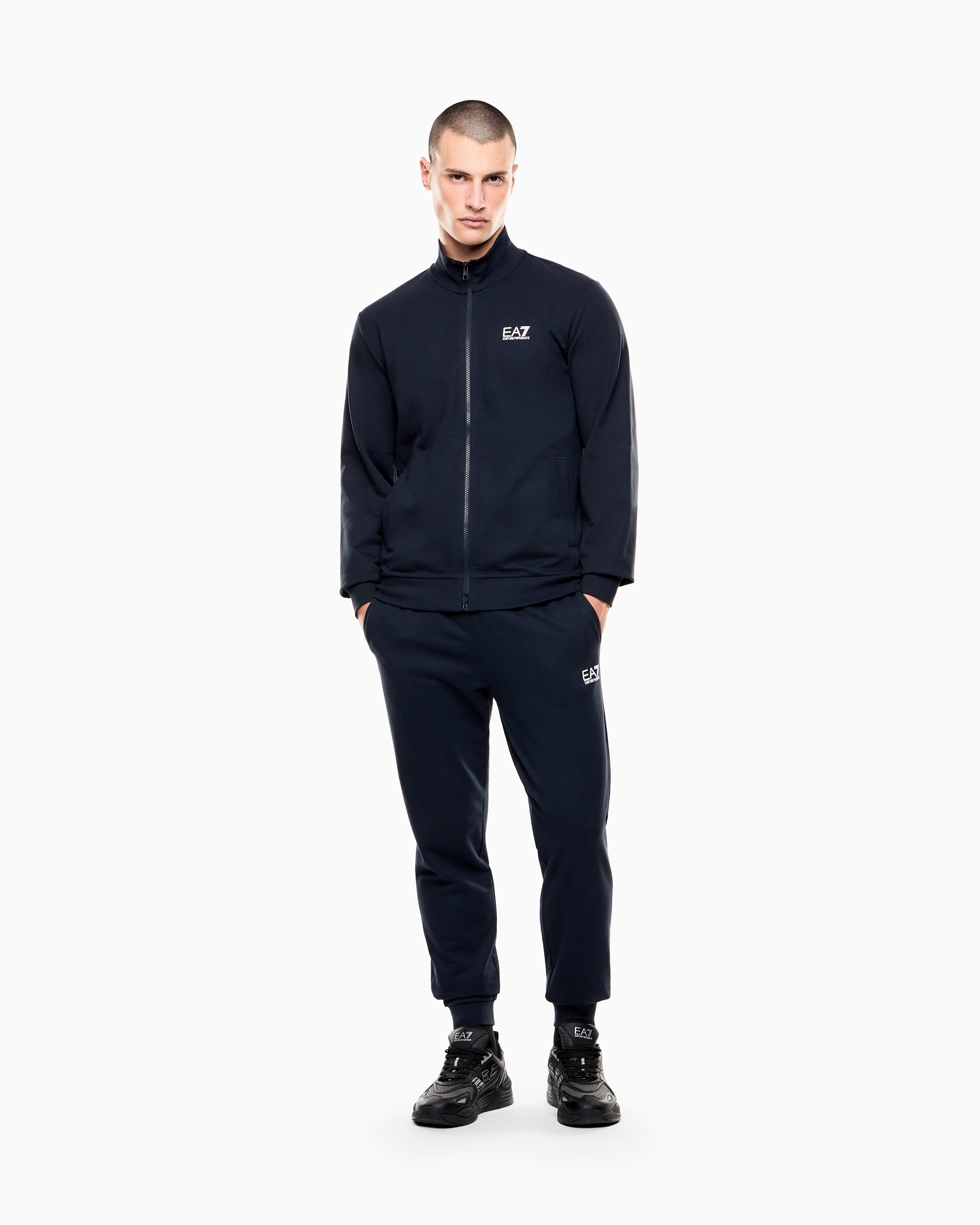 EA7 Cotton zip up with a stand-up collar and logo Core Identity
