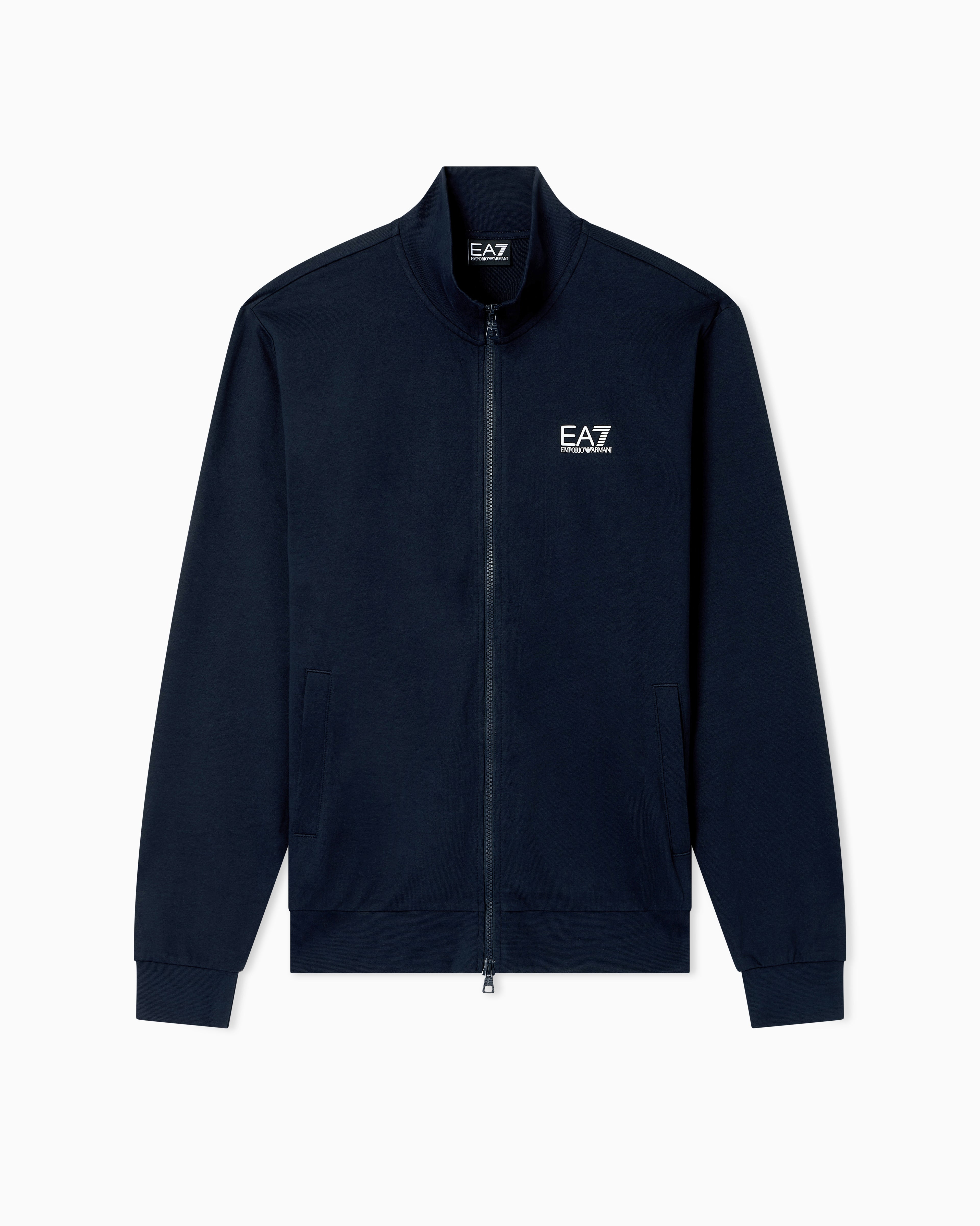 EA7 Cotton zip up with a stand-up collar and logo Core Identity