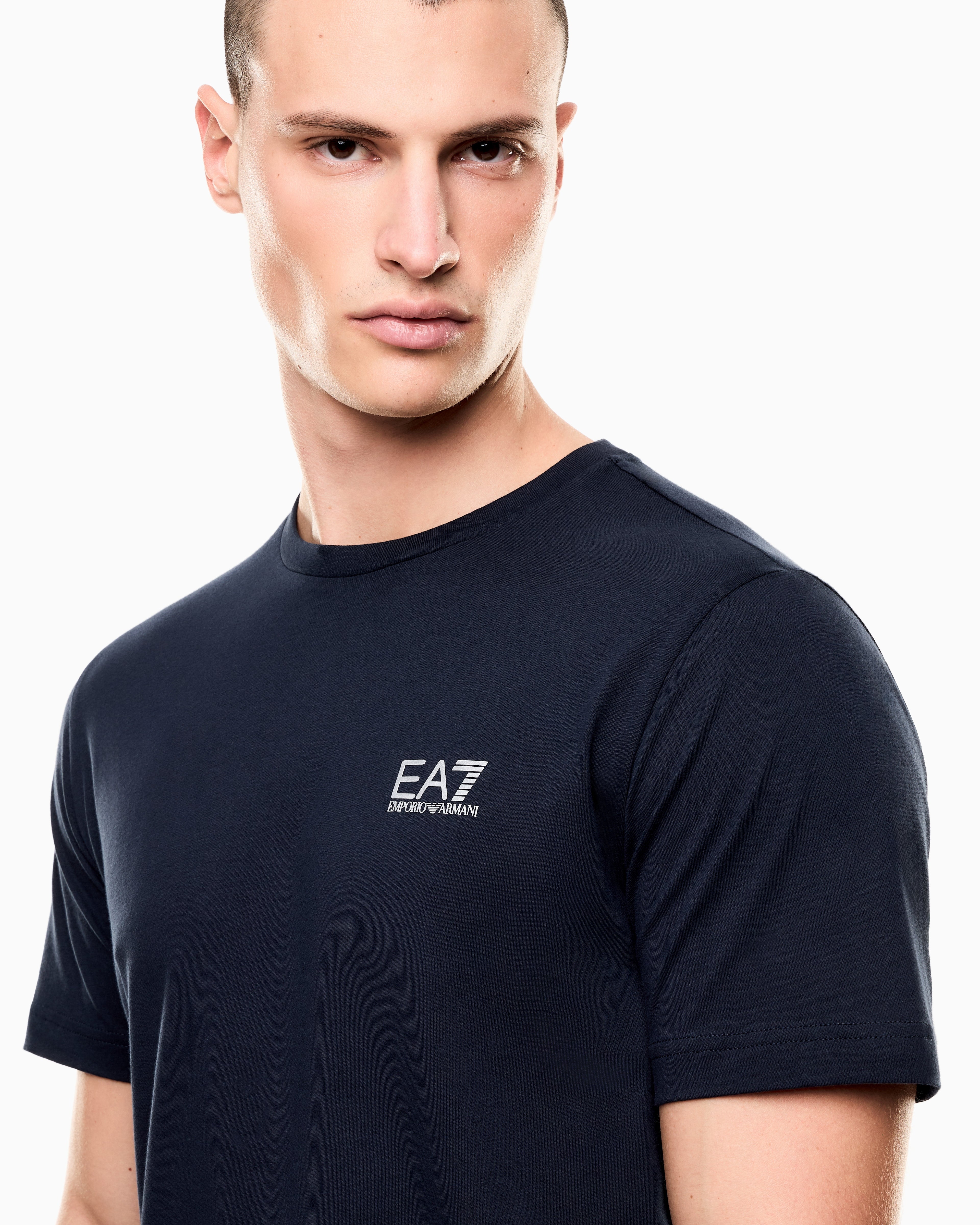 EA7 Cotton shirt in Pima jersey with crew neck Core Identity