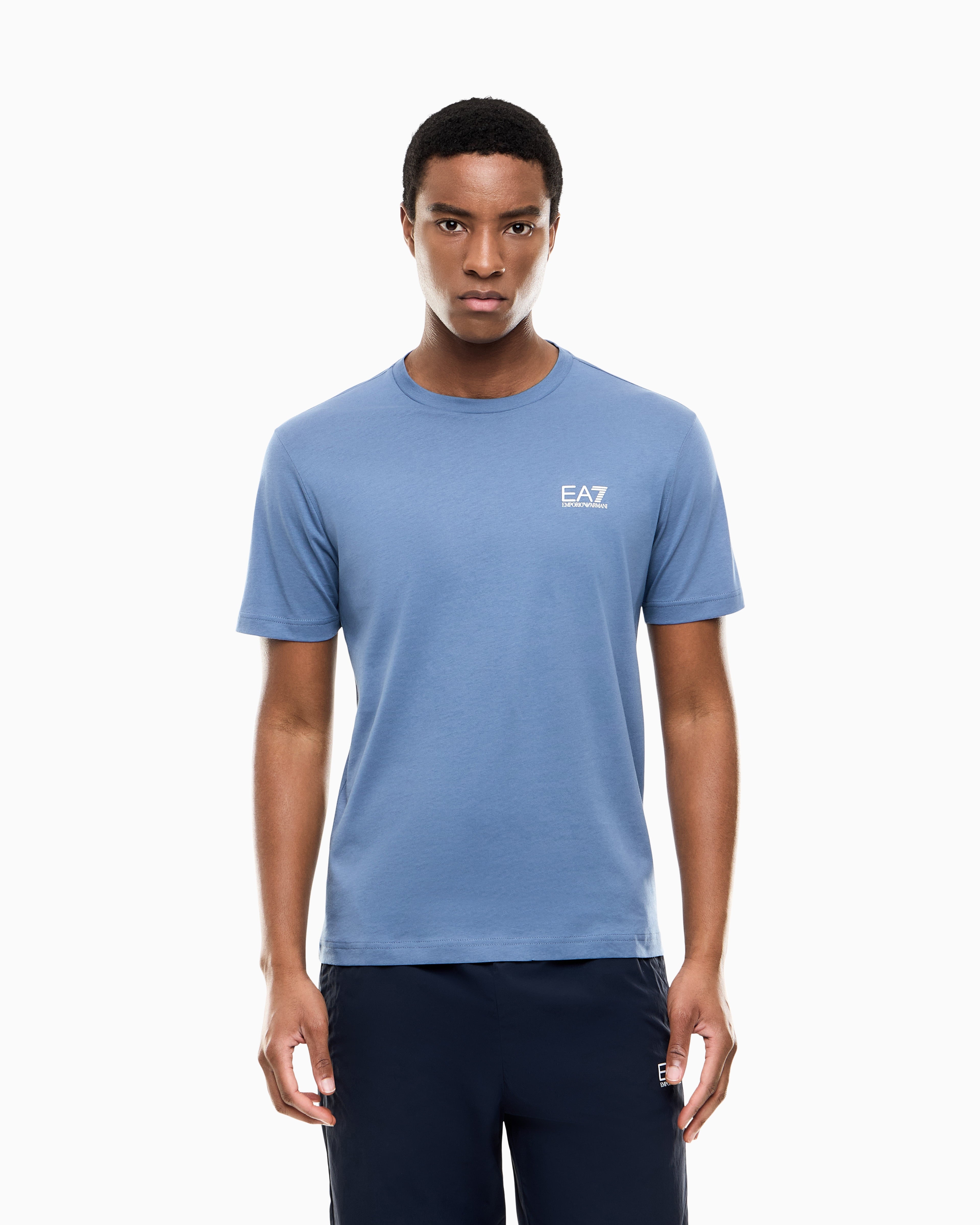 EA7 Cotton shirt in Pima jersey with crew neck Core Identity