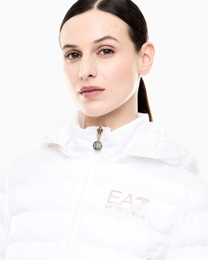 EA7 Padded jacket in technical fabric with a hood and zipper