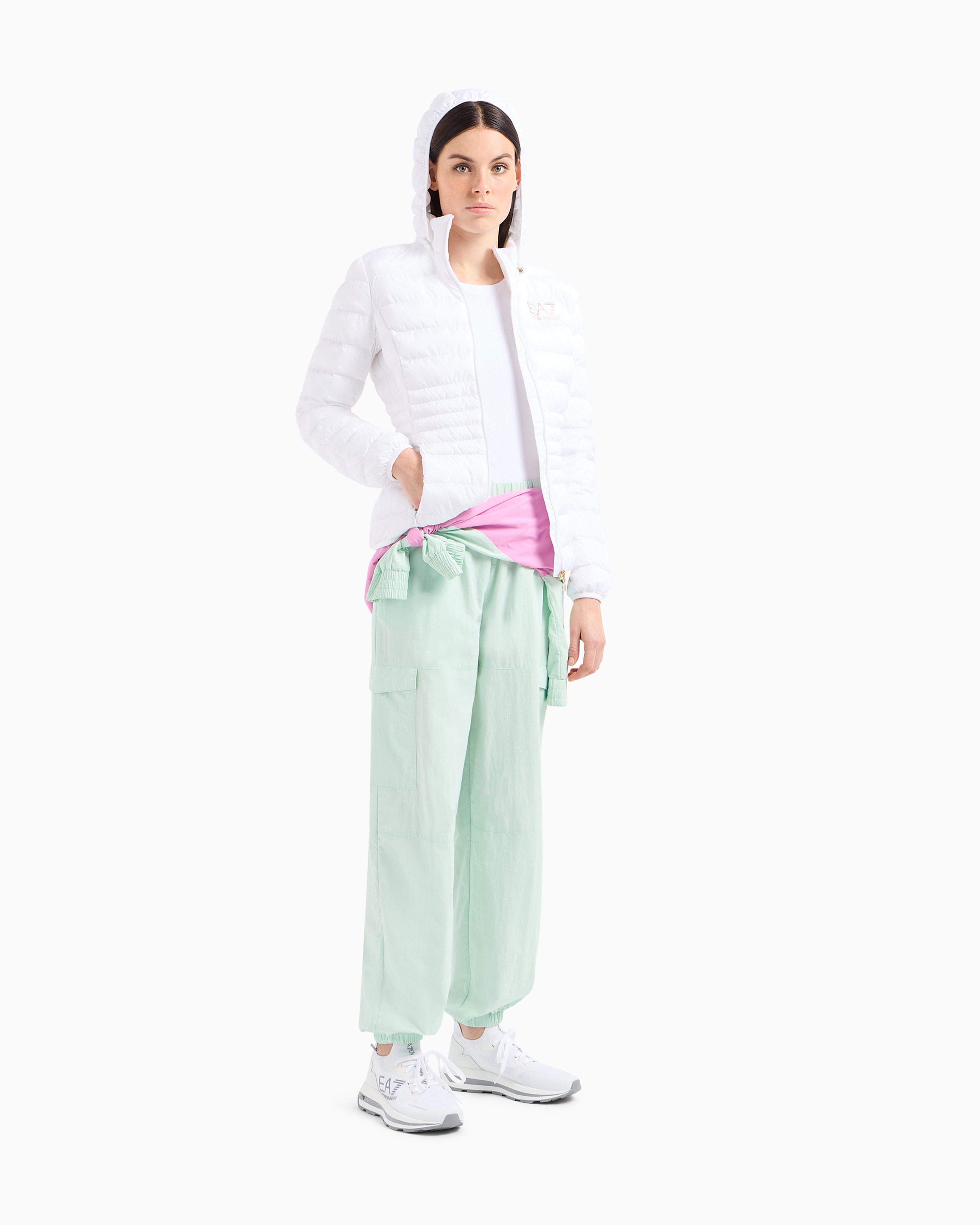 EA7 Core Lady recycled technical fabric padded hooded jacket