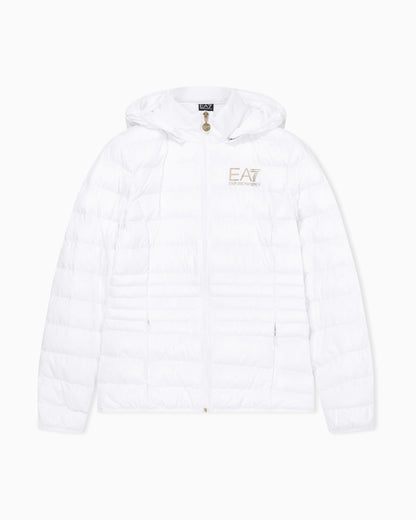 EA7 Padded jacket in technical fabric with a hood and zipper
