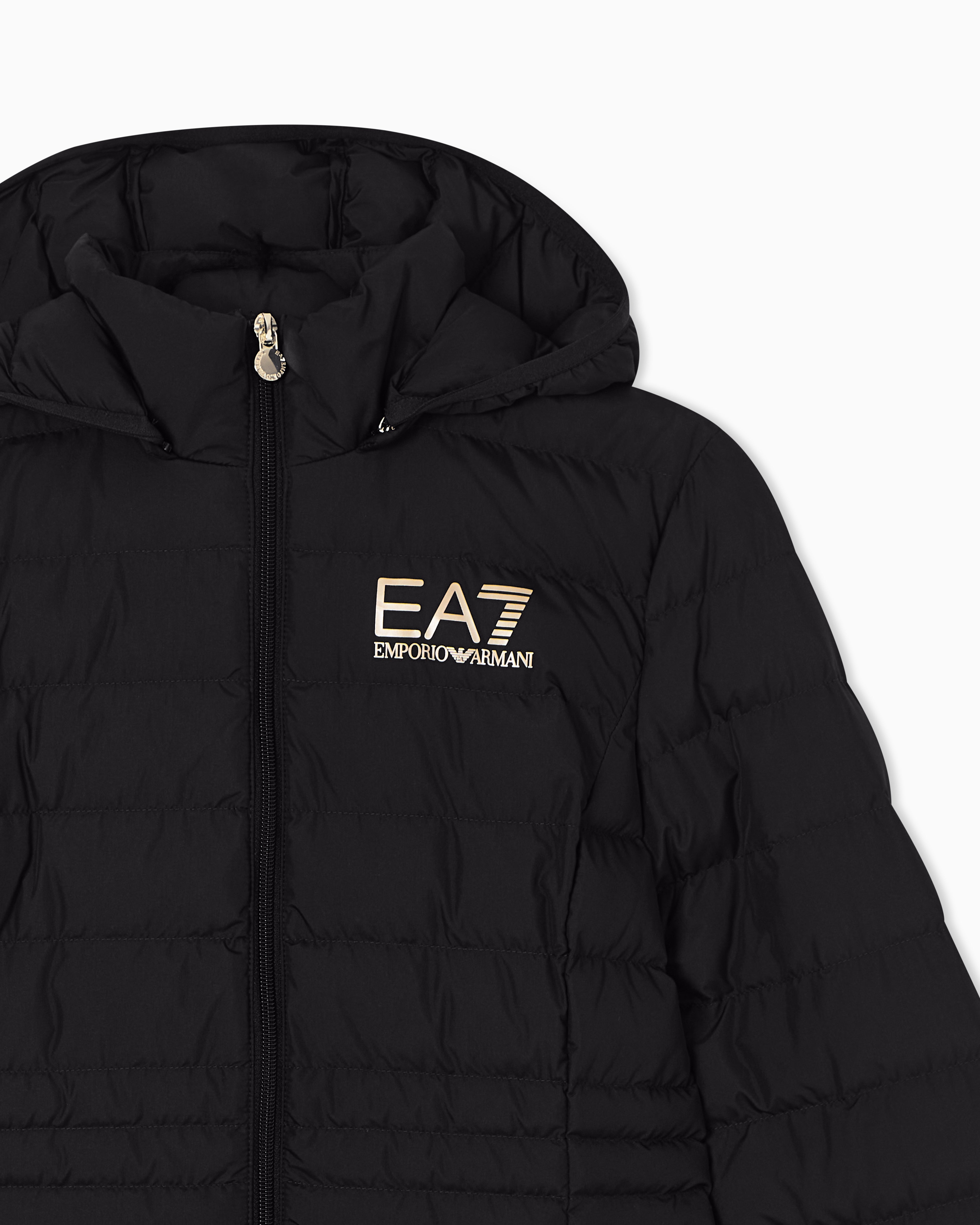 EA7 Padded jacket in technical fabric with a hood and zipper