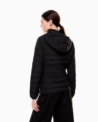 EA7 Padded jacket in technical fabric with a hood and zipper