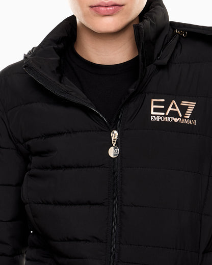 EA7 Padded jacket in technical fabric with a hood and zipper