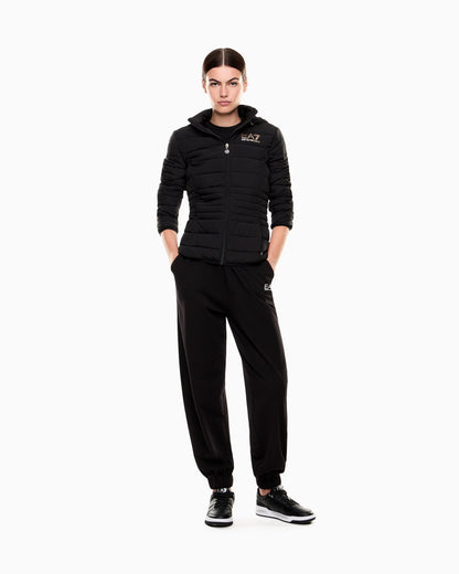 EA7 Padded jacket in technical fabric with a hood and zipper