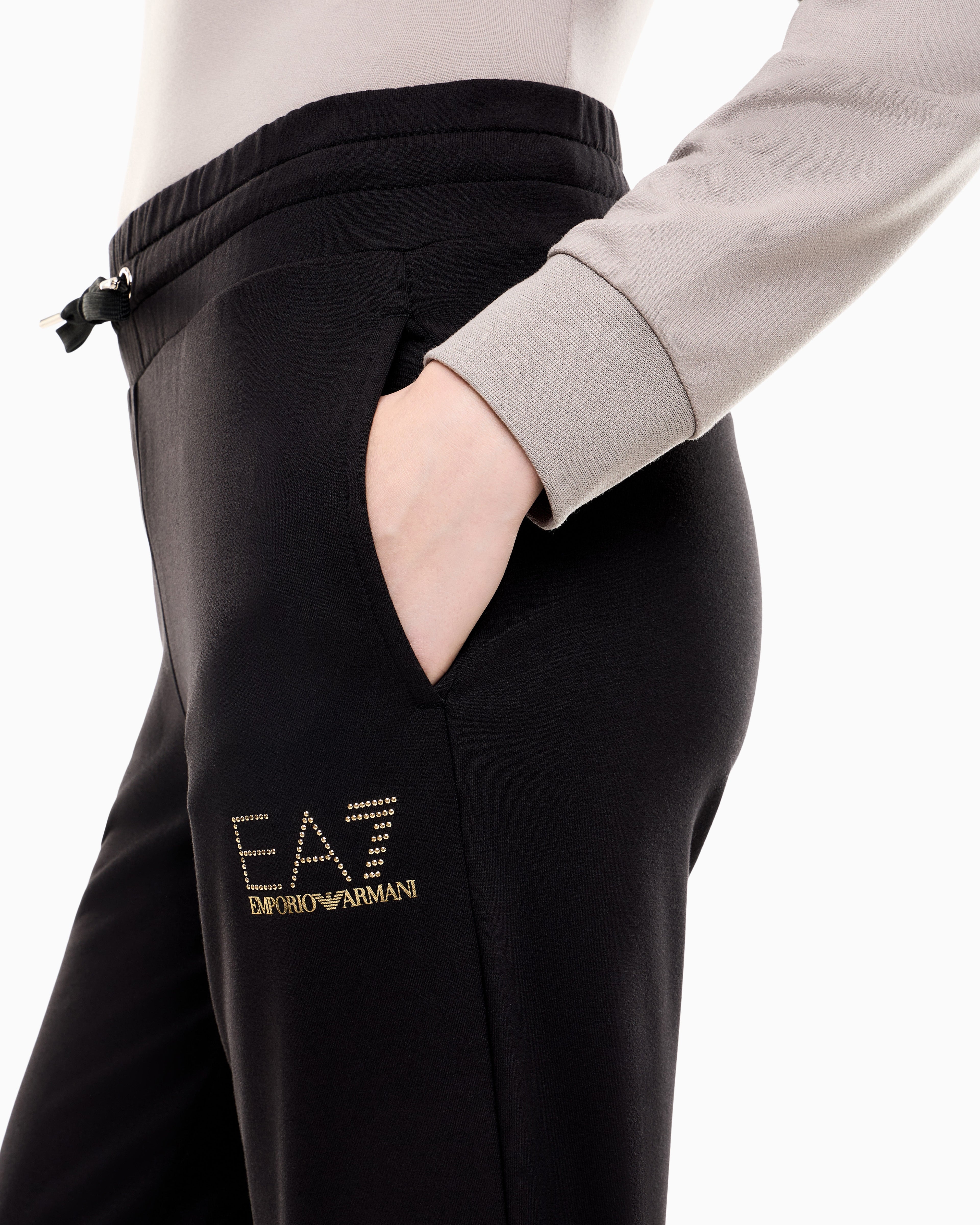 EA7 Viscose joggers with a studded logo and drawstring Evolution