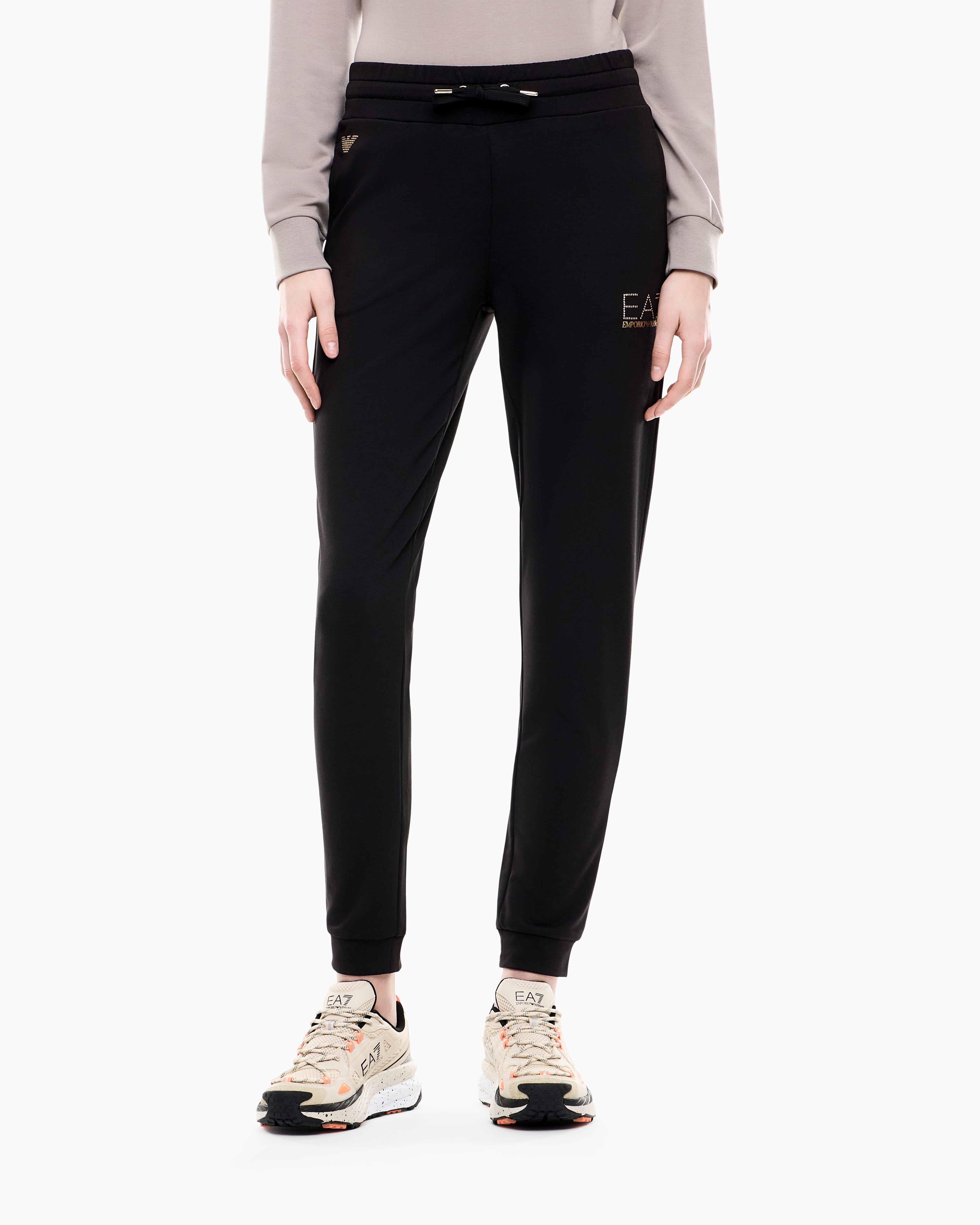 EA7 Viscose joggers with a studded logo and drawstring Evolution
