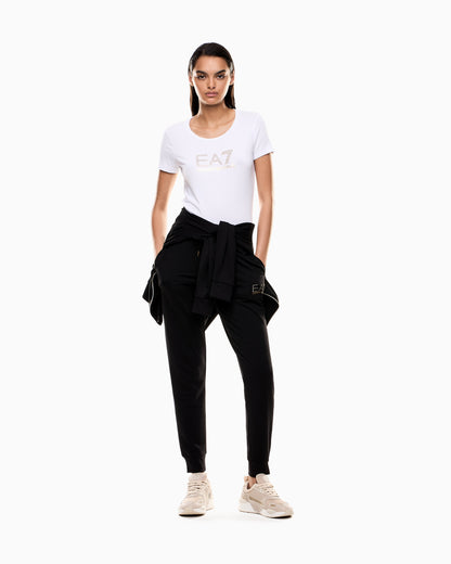EA7 Stretch t-shirt in cotton with logo and studs Evolution