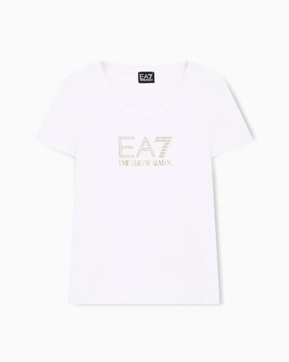 EA7 Stretch t-shirt in cotton with logo and studs Evolution