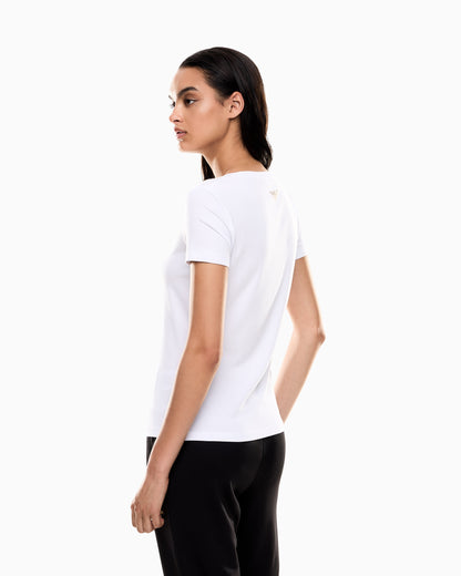 EA7 Stretch t-shirt in cotton with logo and studs Evolution