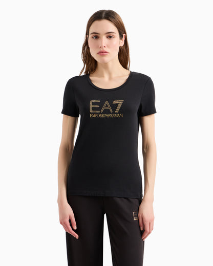 EA7 Stretch t-shirt in cotton with logo and studs Evolution