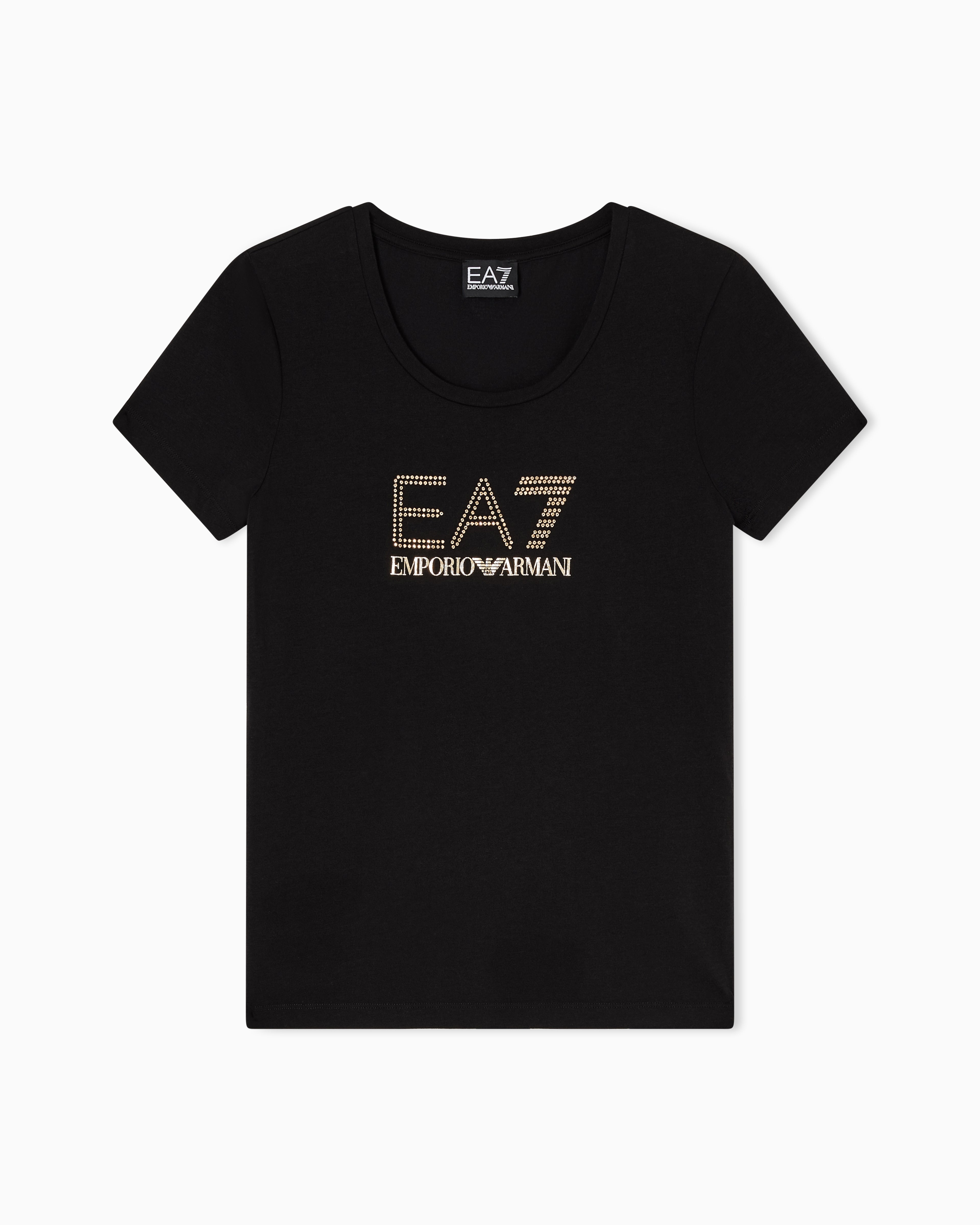 EA7 Stretch t-shirt in cotton with logo and studs Evolution