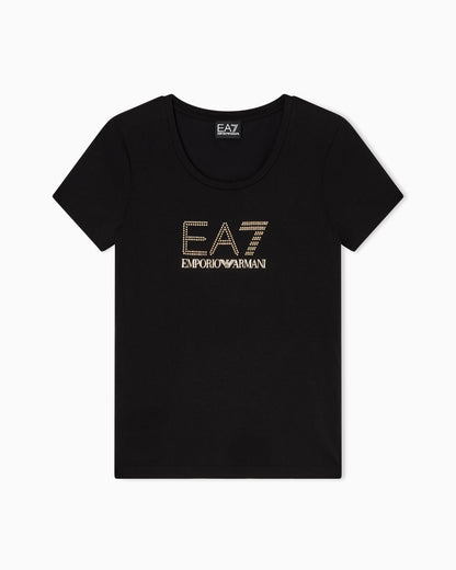 EA7 Stretch t-shirt in cotton with logo and studs Evolution