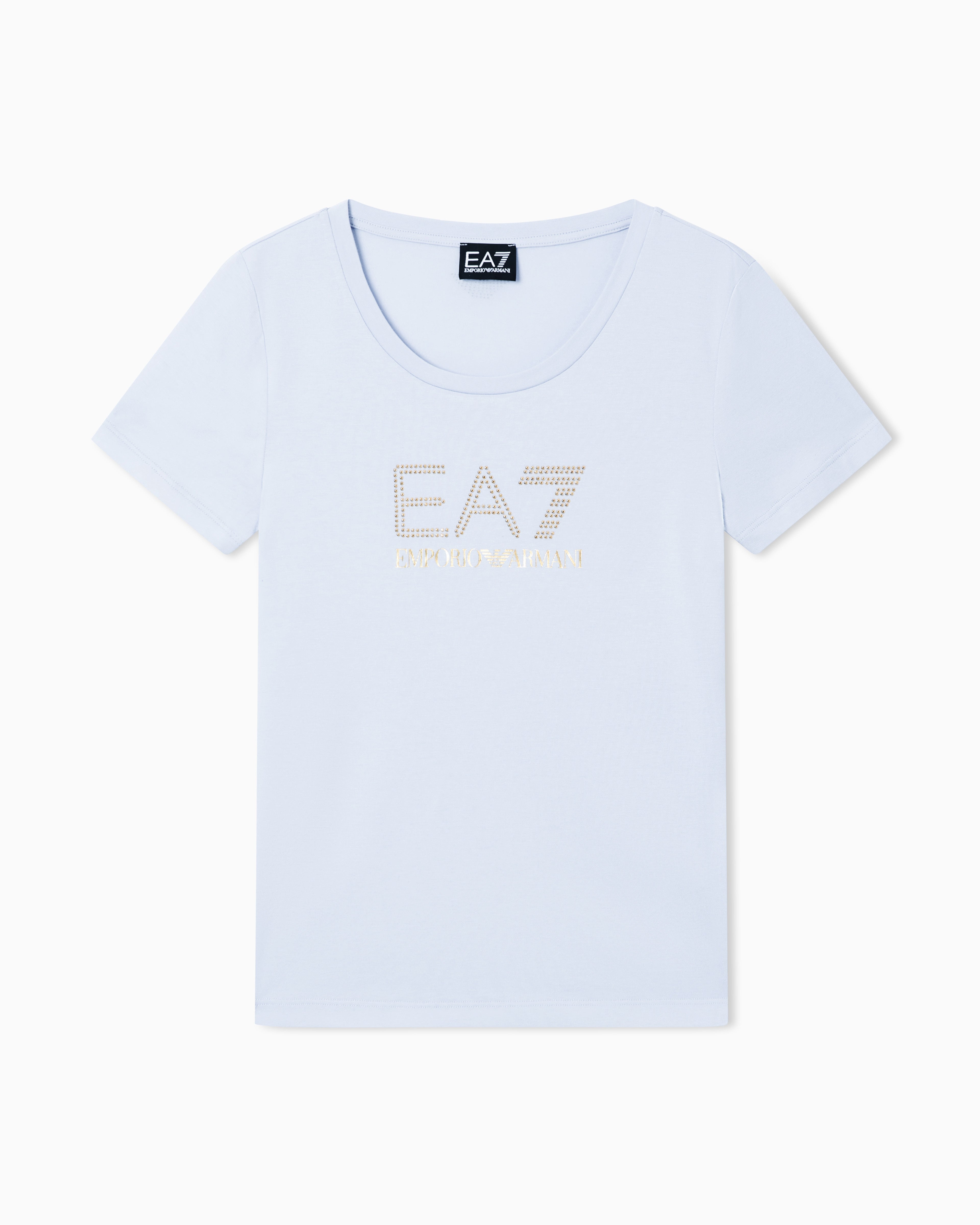 EA7 Stretch t-shirt in cotton with logo and studs Evolution