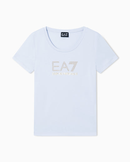 EA7 Stretch t-shirt in cotton with logo and studs Evolution