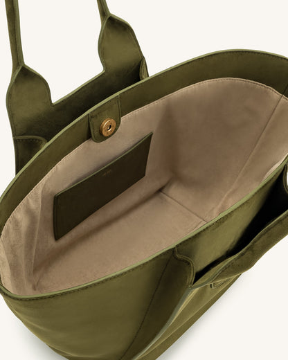 Jw Pei Cara Faux Suede Tote Bag Dark Olive