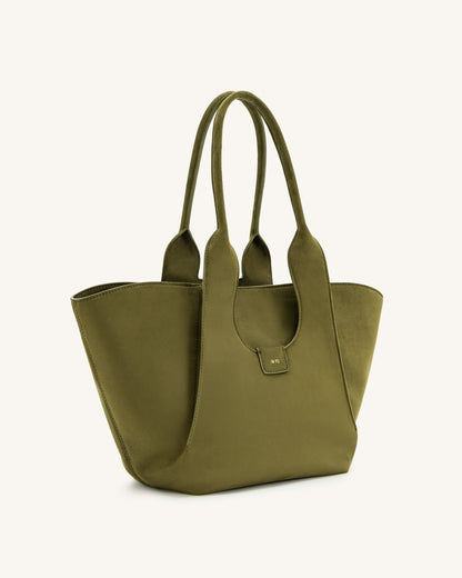 Jw Pei Cara Faux Suede Tote Bag Dark Olive