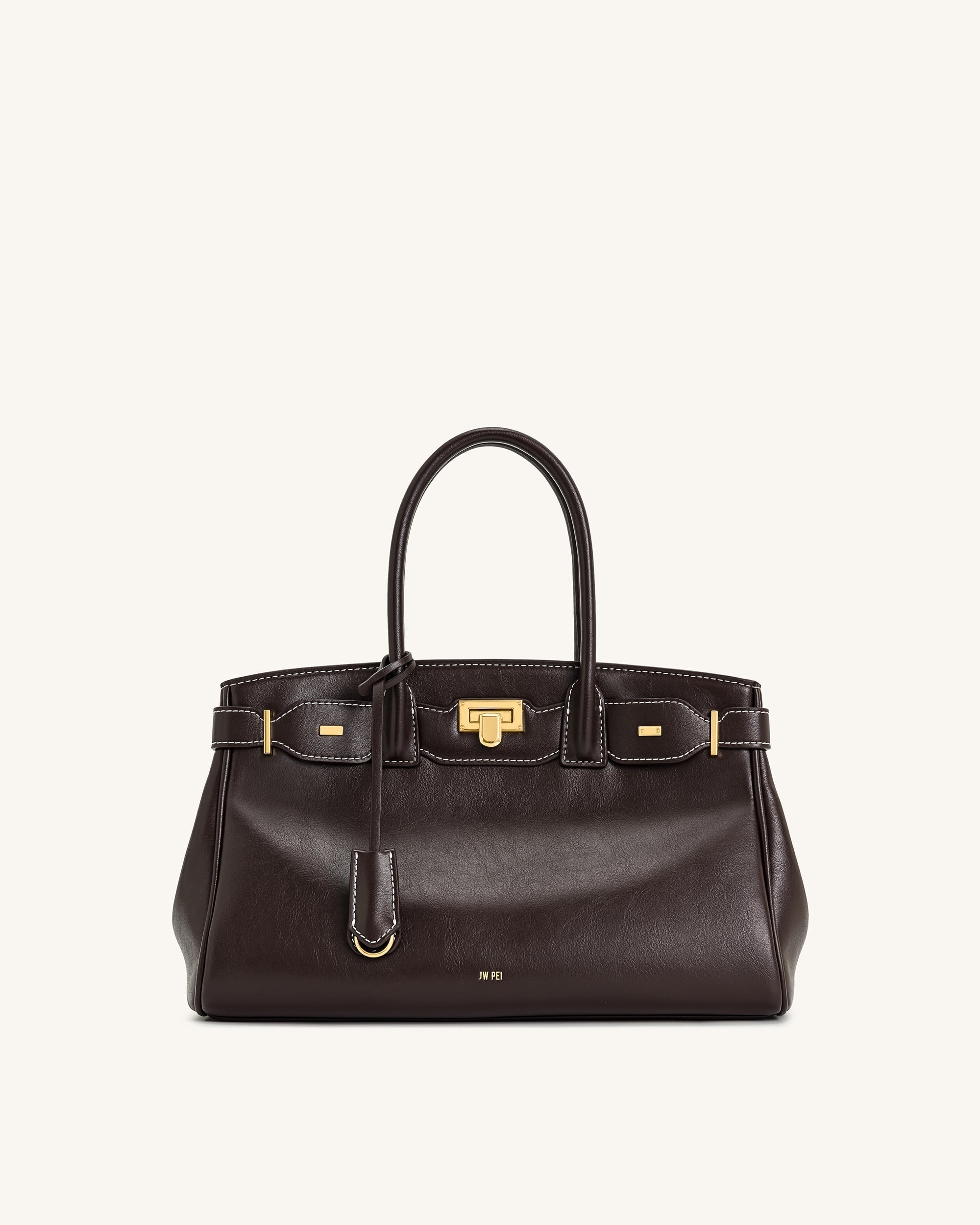 Jw Pei Ziva Metal Lock Decoration Tote Bag Dark Brown