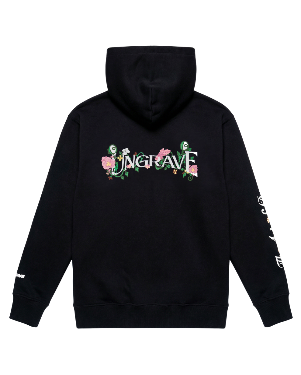 BLACK FLORAL CREST HOODIE
