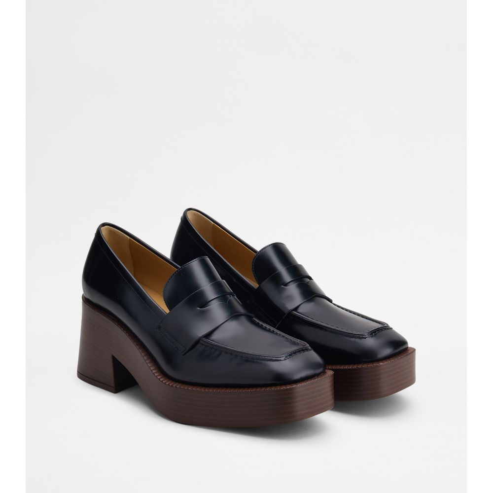 Tods Platform Loafers In Leather Black Womens