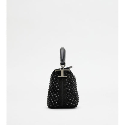 Tods T Case Tote Messenger Bag In Suede Micro Black