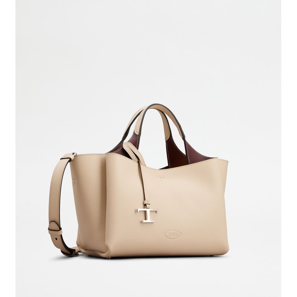 Tods Bag In Leather Mini Natural Burgundy