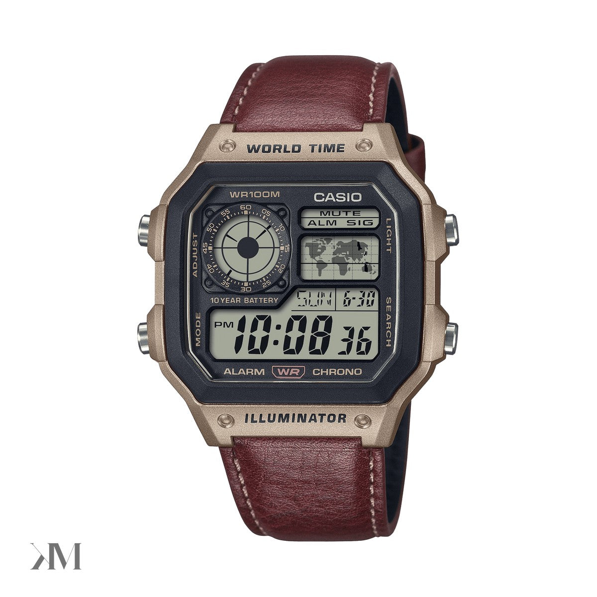 Casio AE-1200WHL-5AV digital watch with black resin case and world time digital display