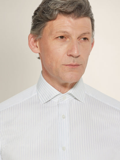 Zegna White And Light Grey Structured Striped Centoventimila Cotton Shirt