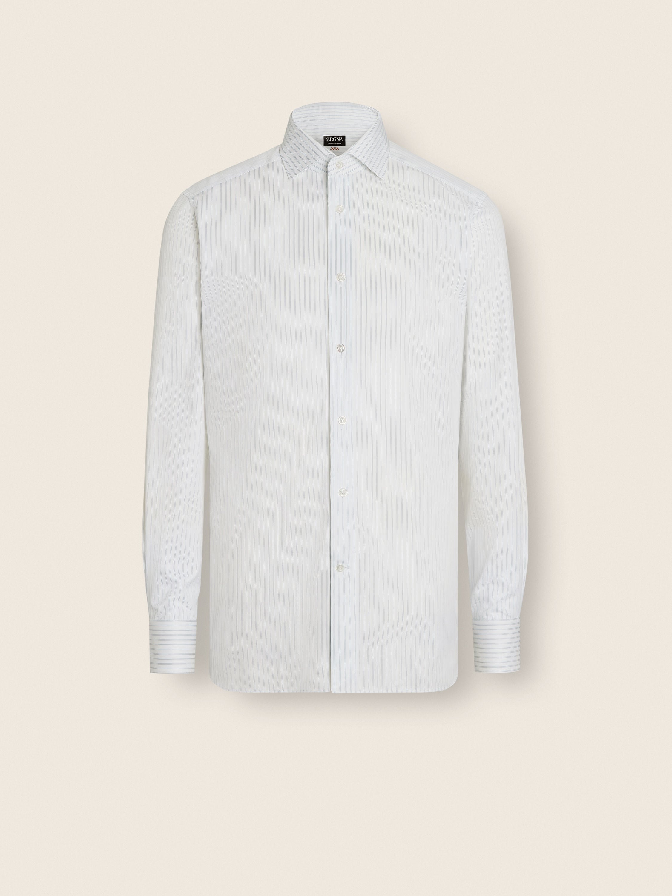 Zegna White And Light Grey Structured Striped Centoventimila Cotton Shirt
