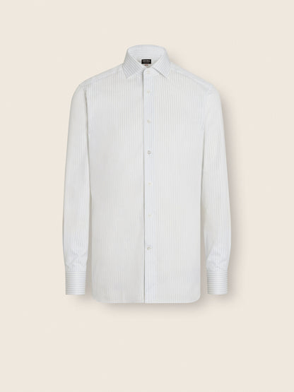 Zegna White And Light Grey Structured Striped Centoventimila Cotton Shirt