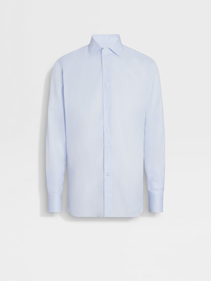 Zegna Light Blue And White Micro-Checked 300 Cotton Shirt