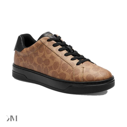 Men's Coach High Line Sneaker in Signature Canvas Khaki Black, side profile