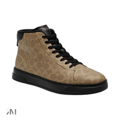 Coach High Line High Top sneaker in signature canvas, Khaki Black colourway