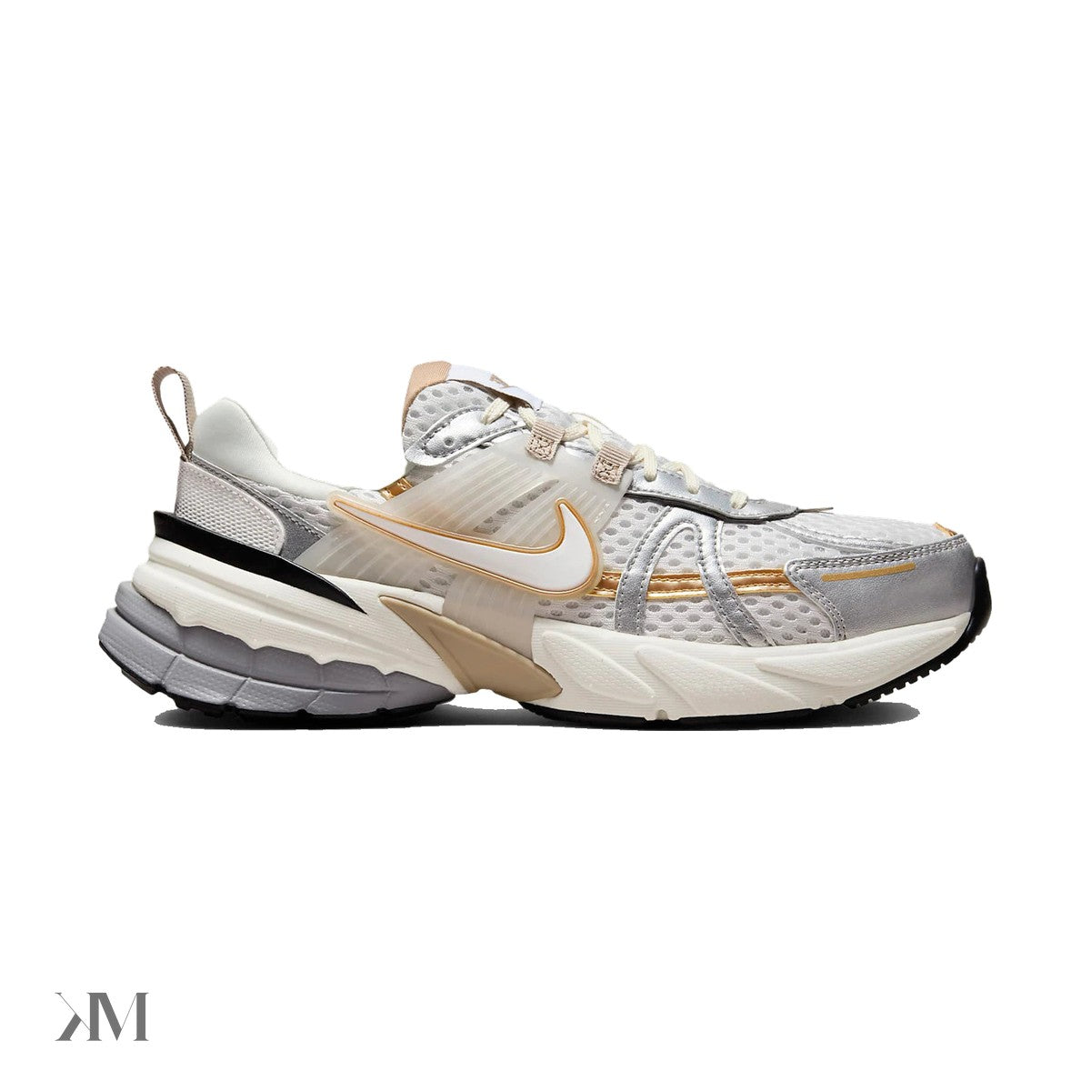 Nike V2K Run Khaki Metallic Silver Women's, side profile