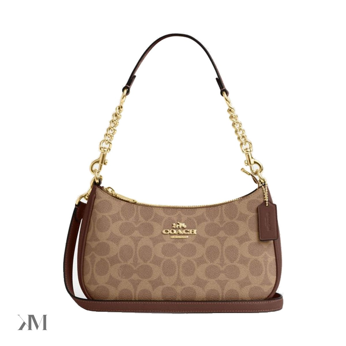 Coach Teri Shoulder Bag In Signature Canvas Gold Tan Brown, front