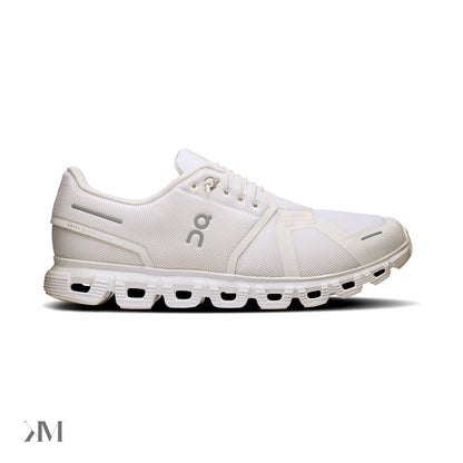 On Cloud 6 White White with CloudTec sole and Helion superfoam midsole, lateral side view