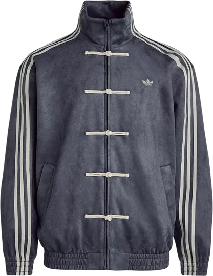 Adidas Originals CTT Chinese Track Top Casual Jacket in Dark Grey, front view showing Mandarin collar and three-stripe branding