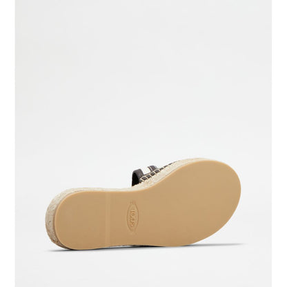 Tods Kate Sandals In Canvas And Leather White Brown Womens