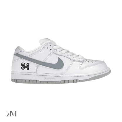 Nike SB Dunk Low Supreme 94 White Metallic Silver, side profile